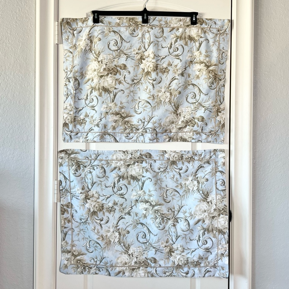 Restoration Hardware Italian Floral Shams French Blue Taupe 100% Cotton Set of 2